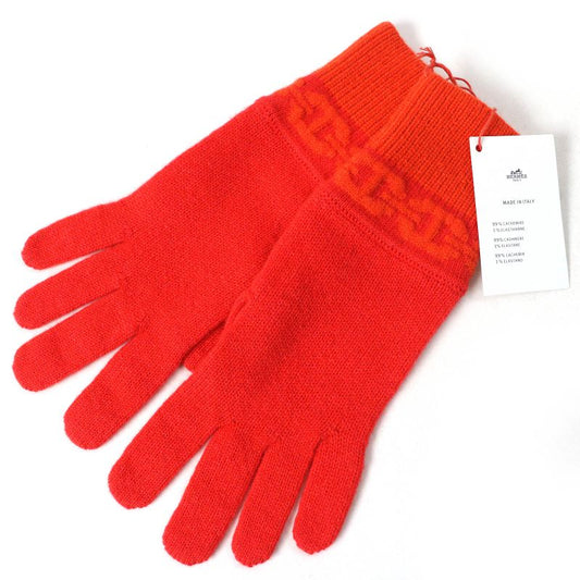 Hermes 23AW H232006g Heaven Cashmere 99% Chaine D'ancre Knit Gloves Orange S