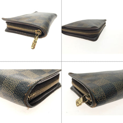 Louis Vuitton Women's Long Wallet Round Zipper Portomone Zip Damier Ebene