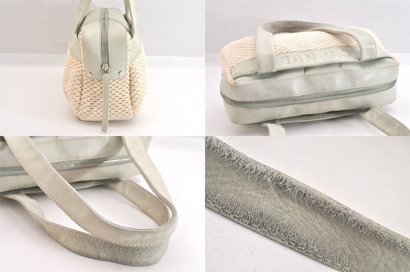 Chanel Vintage Knit Calfskin Shoulder Boston Bag Purse Beige 2545n