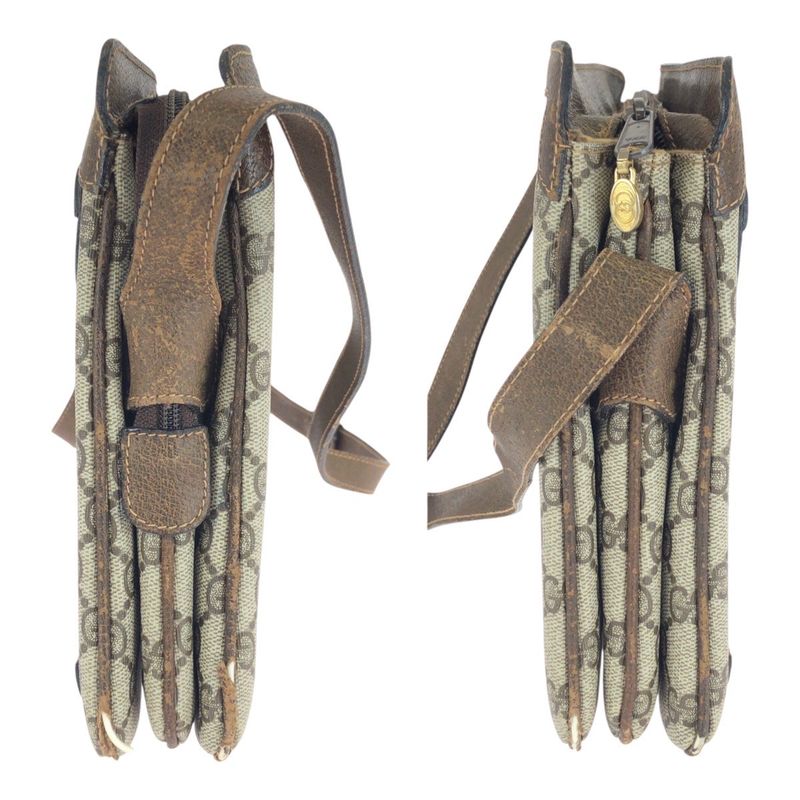 Gucci Vintage Old Gucci Sherry Line Beige Brown GG Supreme Canvas 010-378