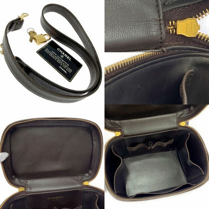 Chanel Caviar Skin 2way Vanity Bag Brown 424966 Handbag