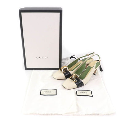 Gucci 572232 Half Moon GG Back Strap Square Toe Leather Pumps Ivory 37 Storage