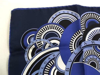 Bvlgari 100% Silk Scarf Handkerchief Women's Blue Bk6291