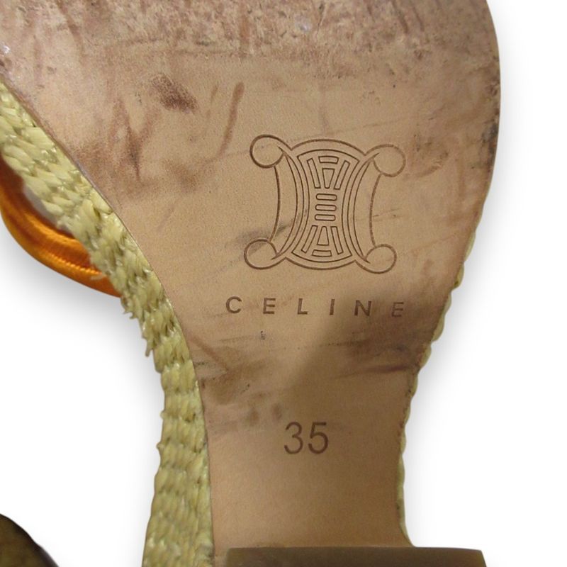 Good Celine Leather Trin-off Logo Ankle Strap Wedge Sole Sandals 35 Approx 22cm