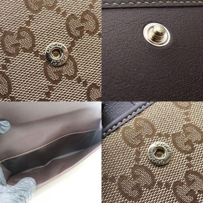 Gucci Long Wallet 245723 GG Canvas Leather Brown Beige Gold Hardware W Hook