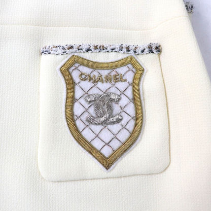 CHANEL 05C P24999 100% Wool Coco Mark Emblem Tweed Trim Sleeveless Cut And Sewn