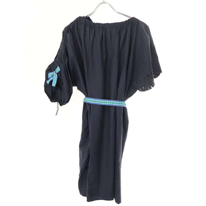 Fendi Asymmetrical Poplin Ribbon Dress Fd9648 A0my Navy 36