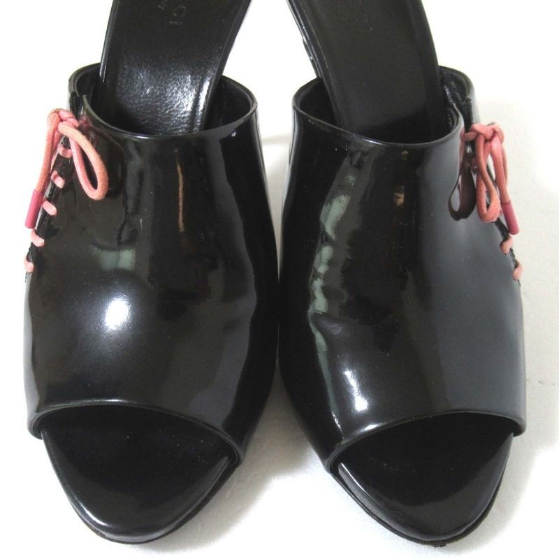 Gucci Patent Leather High Heel Lace Up Mules Sandals Size 36.5c Approx 23.5cm