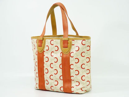 Authentic Celine C Sulky Tote Handbag PVC Beige Orange Sulky Bag Pre-owned