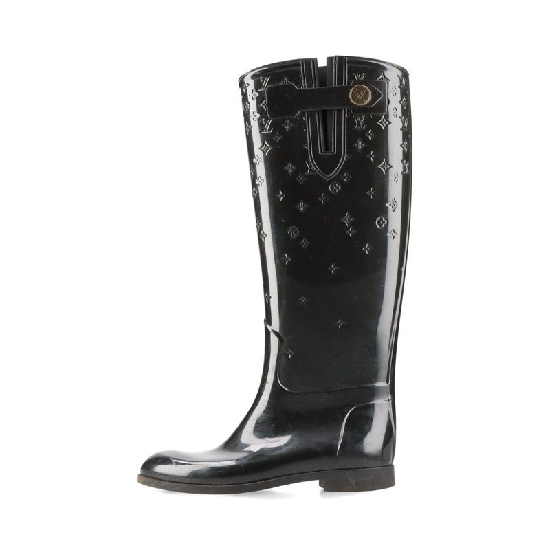Louis Vuitton Monogram Drops Line Rubber Long Boots Women's 36 Black Made In
