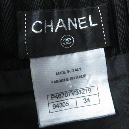 CHANEL P46707v34279 100% Wool Coco Mark Button Pleated Skirt Black 34 Made In