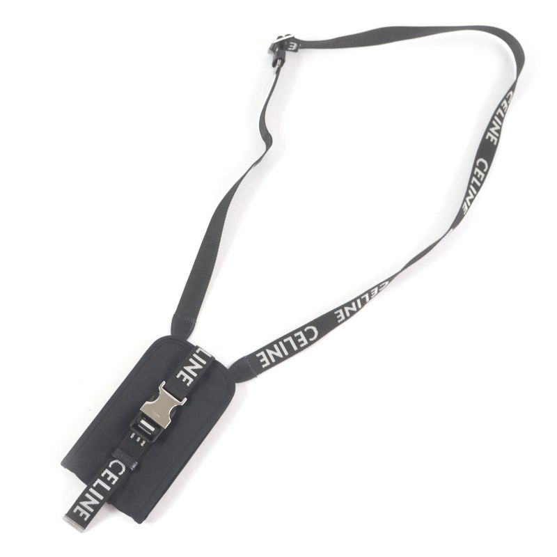 Celine 10j21 Trekking Cell Phone Holder With Logo Belt Phone Pouch Black Made