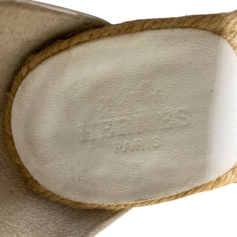 Good Hermes Wedge Sole Mesh Leather Wood Sandals Equivalent to 23.5cm (9.25in)