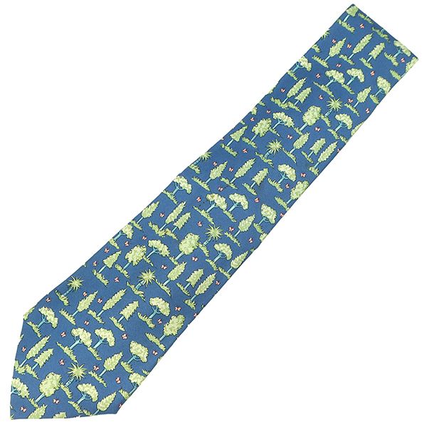 Hermes Tie Botanical Pattern 9cm (3.54in) Silk Blue and Light Green Blue