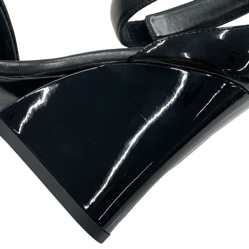 Louis Vuitton Stellar Line Sandals Shoes Leather Patent Black Gold Logo Strap