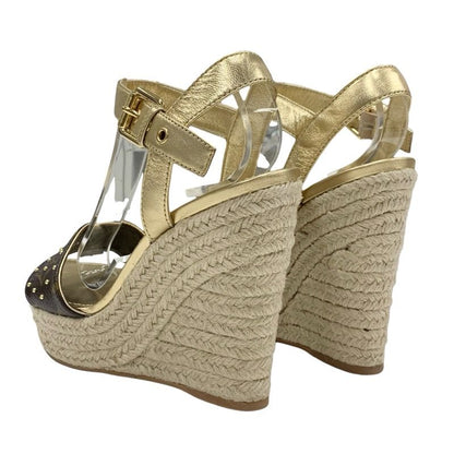 Louis Vuitton Starboard Line Monogram Sandals Shoes Leather Gold Brown Studs