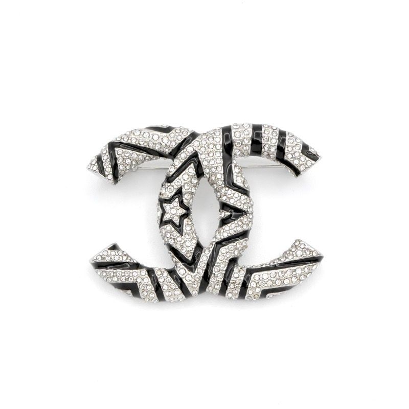 Chanel Brooch Corsage Silver Coco Mark Star Rhinestone