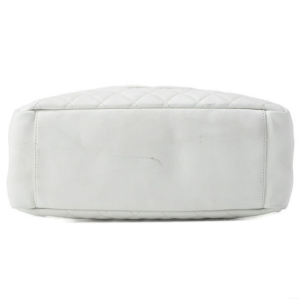 Chanel Shoulder Bag Matelasse Caviar Skin White Double Chain GST Silver