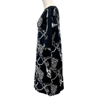 Hermes Dress Cotton Black White 20 AW Print 3/4 Sleeve