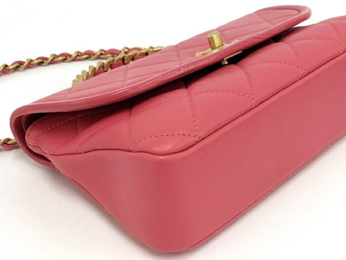 Chanel Top Handle Chain Shoulder Bag Leather Pink