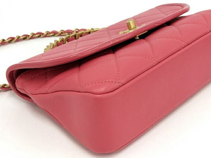 Chanel Top Handle Chain Shoulder Bag Leather Pink