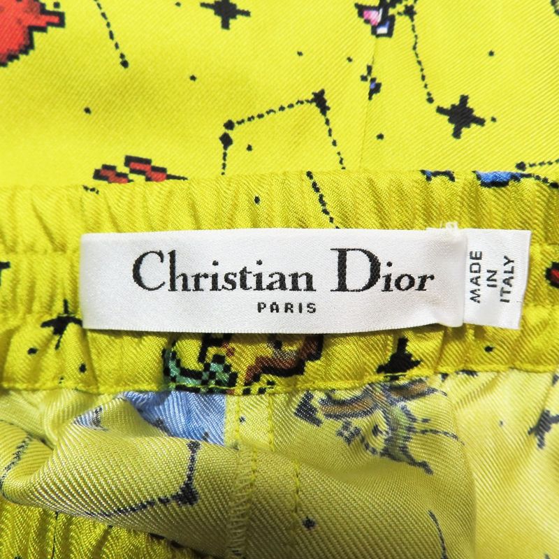 Unused 22aw Christian DIOR Zodiac Pixel Shorts Silk Half Pants Bottoms Yellow