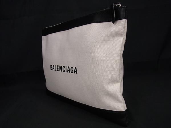 Balenciaga 373840 Canvas And Leather Clutch Bag Second Bag Ivory And Black