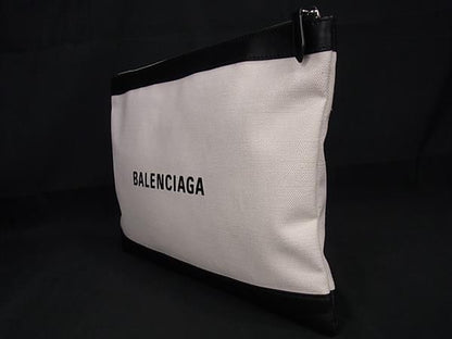 Balenciaga 373840 Canvas And Leather Clutch Bag Second Bag Ivory And Black