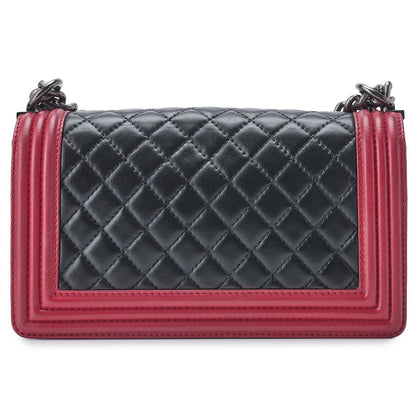 Chanel Boy Chanel Matelasse Chain Shoulder Lambskin Black And Red (silver