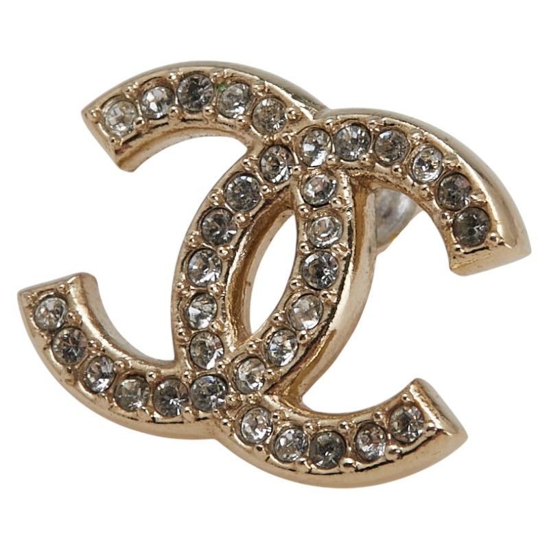 Chanel Coco Mark Rhinestone Earrings One Side Only Gold Plated Women's Chanel