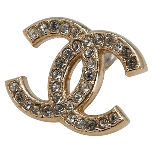Chanel Coco Mark Rhinestone Earrings One Side Only Gold Plated Women's Chanel