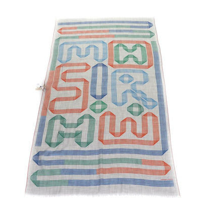 Hermes 2023 Rubans D'Hermes 100% Cashmere GRIS Chine/vert/or Rectangle All-over