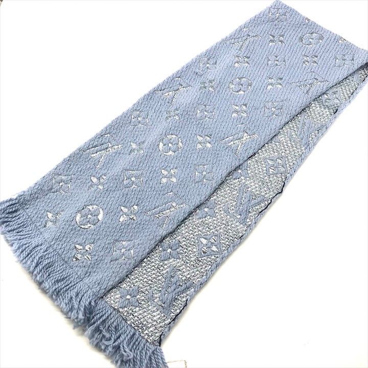 Louis Vuitton Monogram Shine Echarpe Logo Mania Scarf Blue
