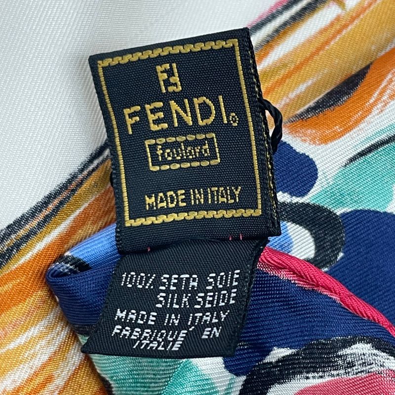Fendi Scarf Large Silk Logo Floral Pattern With Box Multicolor