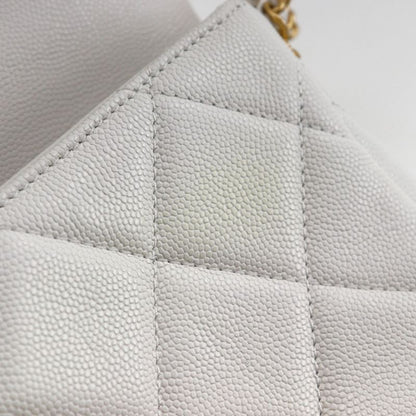 Chanel Matelasse Flap Shoulder Chain Shoulder A35200 Caviar Skin White/gold