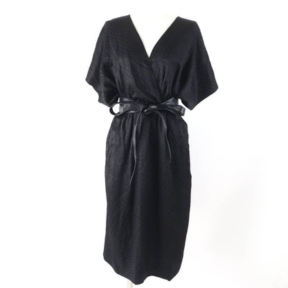 Celine 2r289598d 100% Silk Dotted V-neck Dress With Belt Black 38 Made In