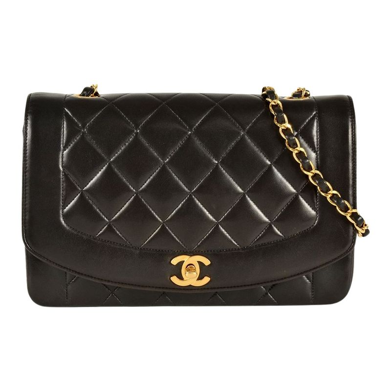 Chanel Diana 25 Shoulder Bag Lambskin A01165 Black Gold Hardware Coco Mark Women