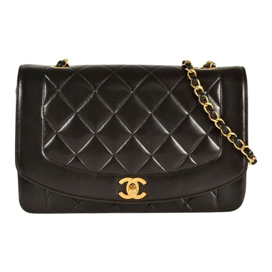 Chanel Diana 25 Shoulder Bag Lambskin A01165 Black Gold Hardware Coco Mark Women