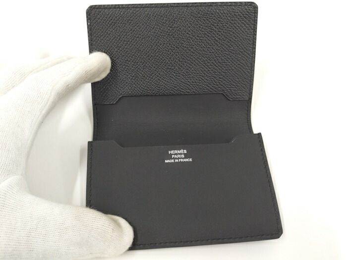 Hermes Manhattan Card Case Leather Black Stamped A