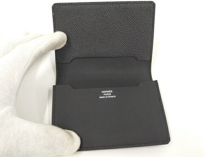 Hermes Manhattan Card Case Leather Black Stamped A