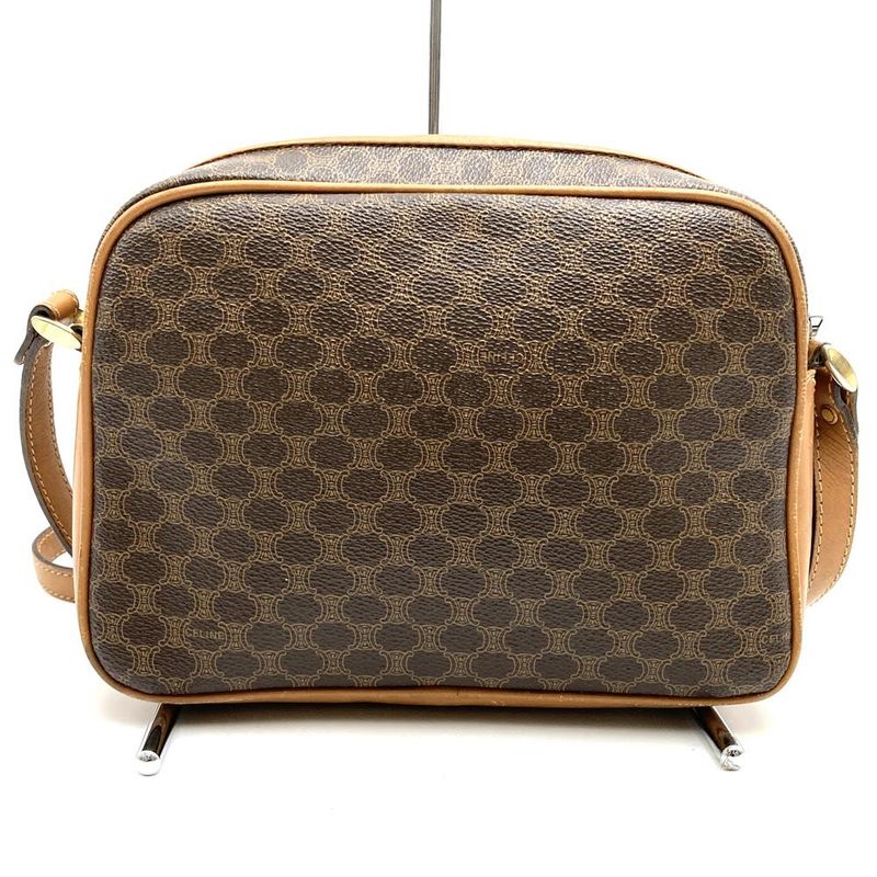 Celine Macadam Shoulder Bag Gold Hardware Vintage Pvc/leather Brown Women