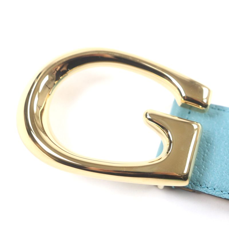 Gucci Memorable Buckle 709954 G Logo Buckle Bicolor Leather Belt Yellow Blue