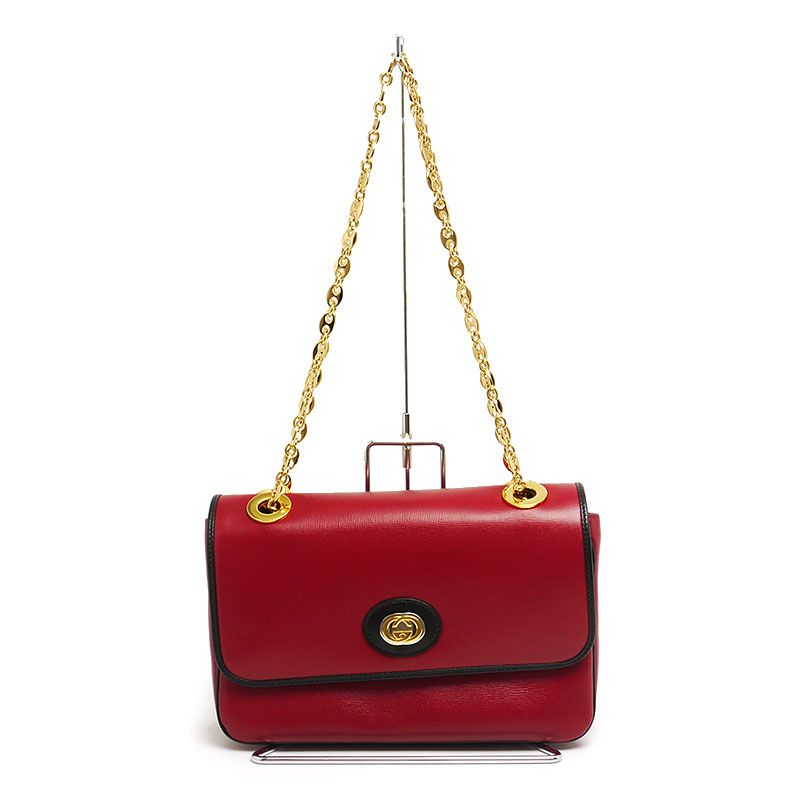 Gucci Chain Shoulder Bag 576421 Leather Red And Black Storage With Bag