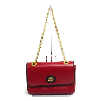 Gucci Chain Shoulder Bag 576421 Leather Red And Black Storage With Bag