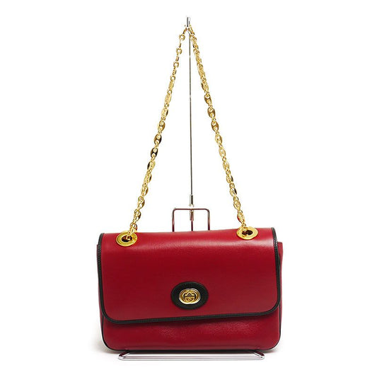 Gucci Chain Shoulder Bag 576421 Leather Red And Black Storage With Bag