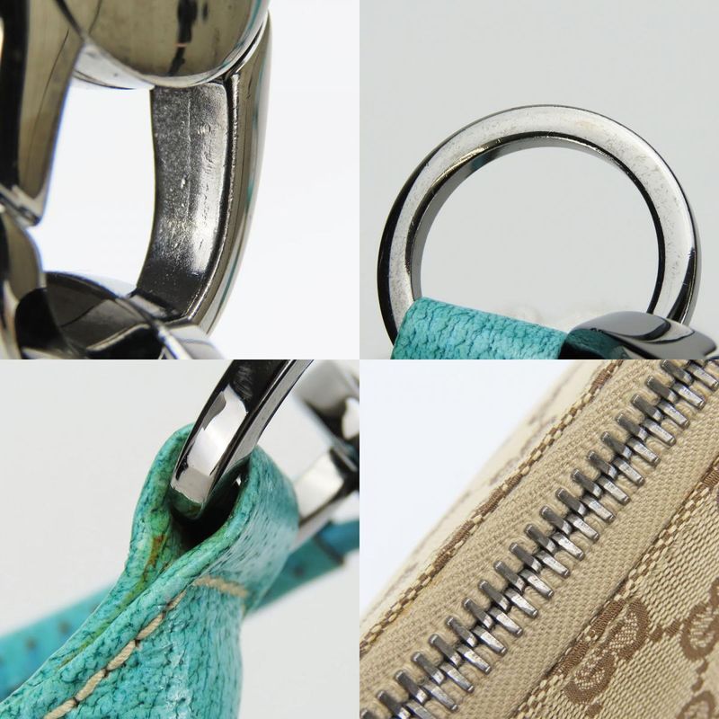 Gucci Shoulder Bag 115002 GG Canvas Leather Beige Blue Silver Hardware Shoulder