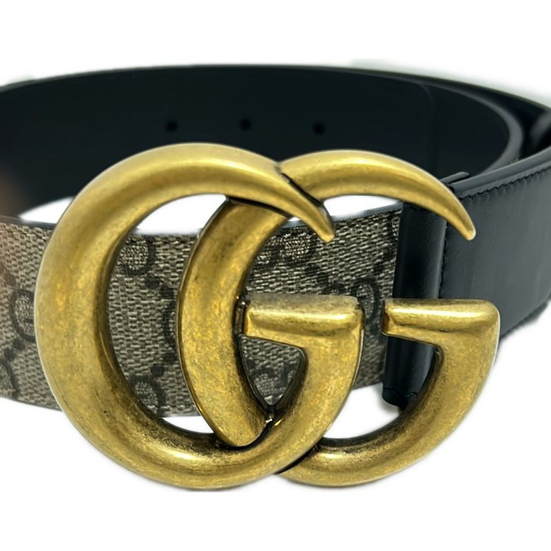 Gucci Belt 75-30 GG Marmont/gg Plus/gg Supreme 400593 Beige Black And Gold