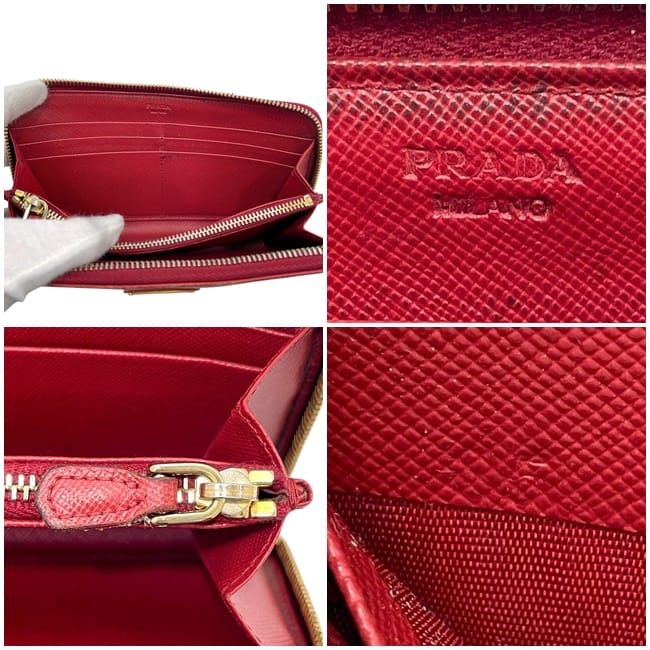 Prada Round Zipper Long Wallet Red 1m0506 Wallet Saffiano