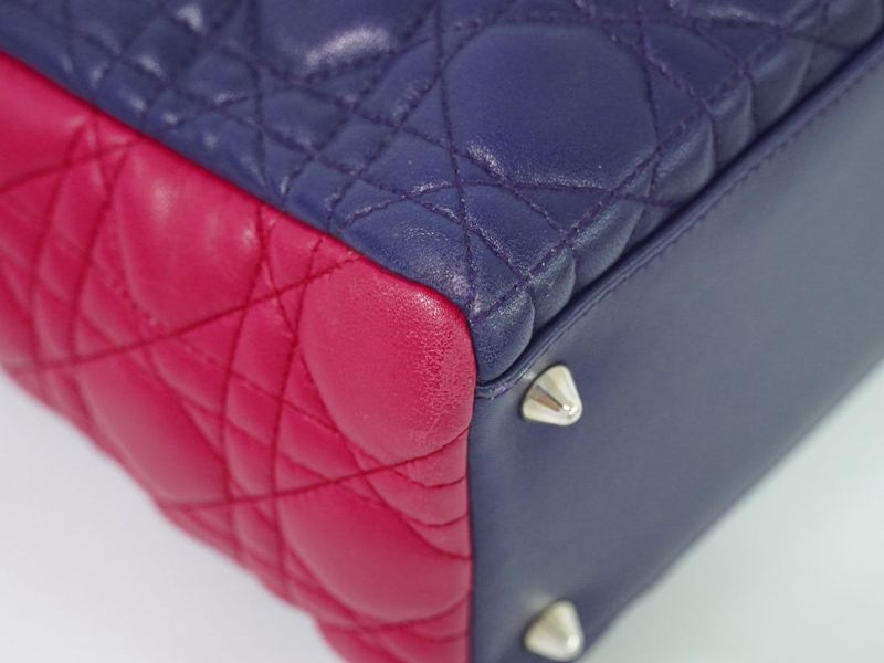 Authentic Christian DIOR Lady Dior Cannage Handbag Leather Purple Pink Blue Bag