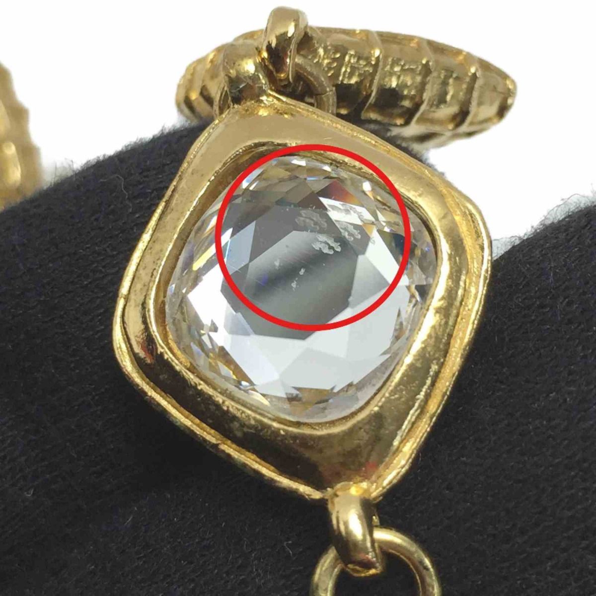 Chanel Matelasse Diamond Stone Necklace GP Vintage Boxed